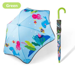 Creative Custom Printing Child Umbrella Black Coating Safe Blunt Round Corner Straight Umbrella for Kids