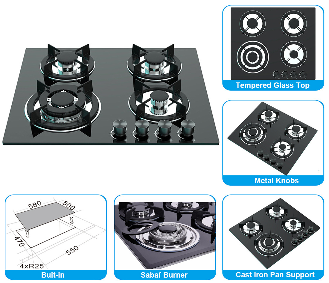 Cheapest Built In Glass Cooker Plate Automatic Fires 4 Ring Burner Gas Stove