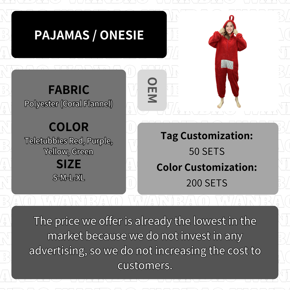 WanBao Manufancture Women Men Animal Teletubbies Cartoon Plush Flannel adult onesie jumpsuit onesie pajamas