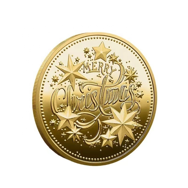 Wholesale Custom Santa Claus Wishing Coin Collectible Gold Silver Plated Souvenir Merry Christmas Kids Gift Commemorative Coin