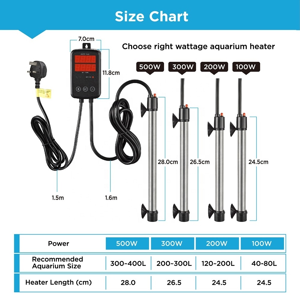 WEIPRO 100W/200W/300W/500W Submersible Fish Tank Heater with LED Digital Temperature Controller, Titanium Aquarium Heater