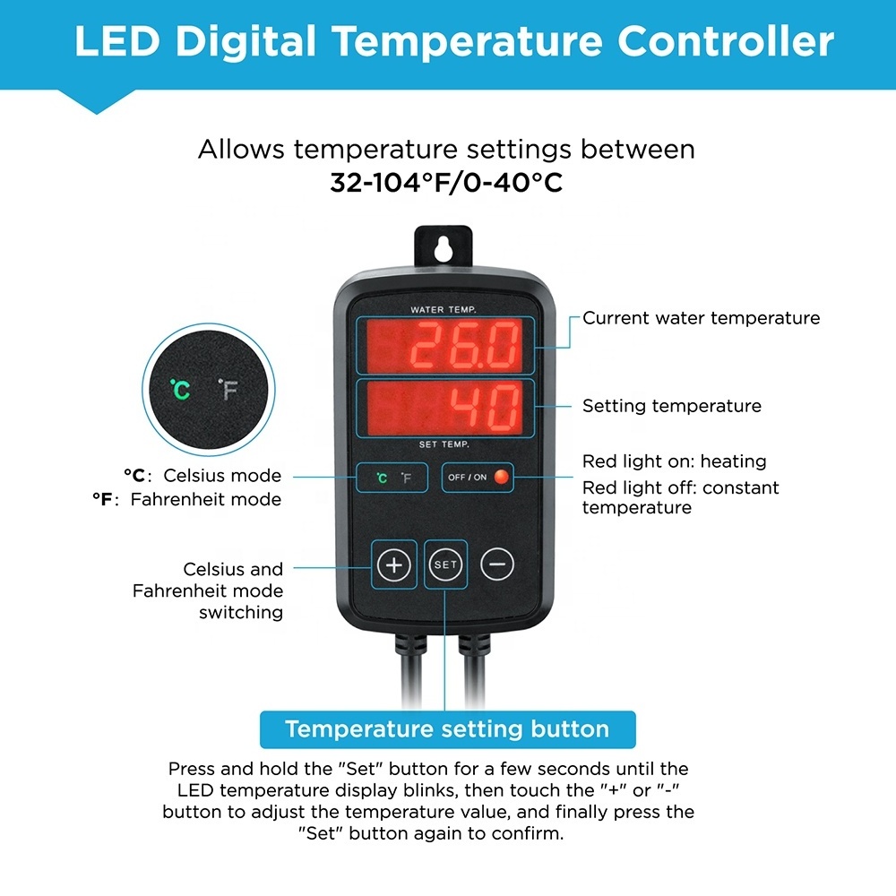 WEIPRO 100W/200W/300W/500W Submersible Fish Tank Heater with LED Digital Temperature Controller, Titanium Aquarium Heater