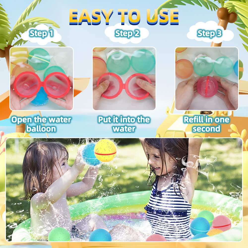 12 Pack Summer Reusable Refillable Self Sealing Fast Filling Silicone Water Bomb Balloons