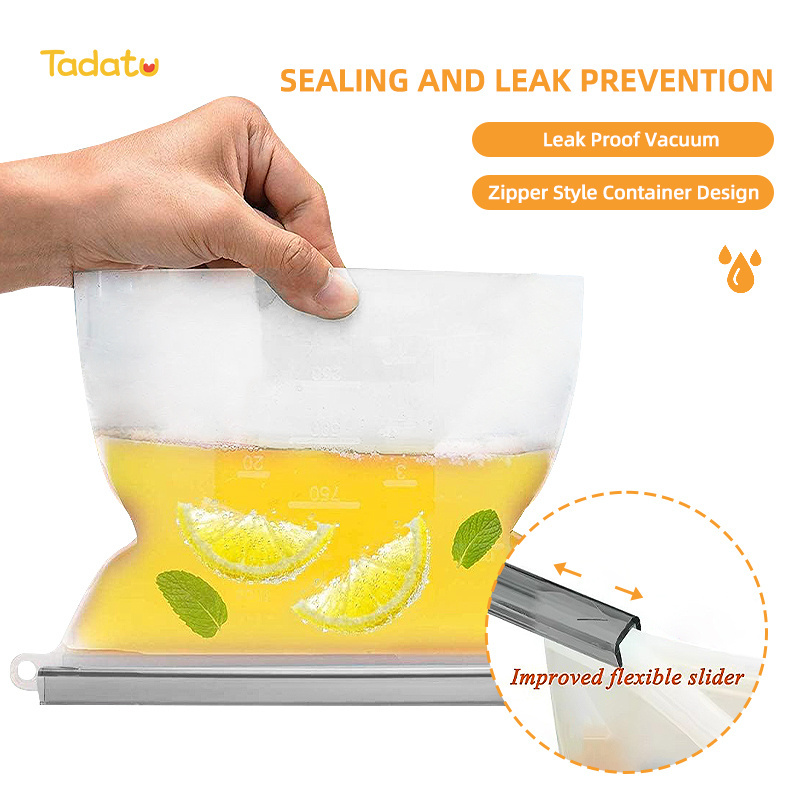 Leakproof Dishwasher Safe Reusable Ziplock Vacuum Fresh Food Freezer Bag Platinum Silicone Food Storage Bag