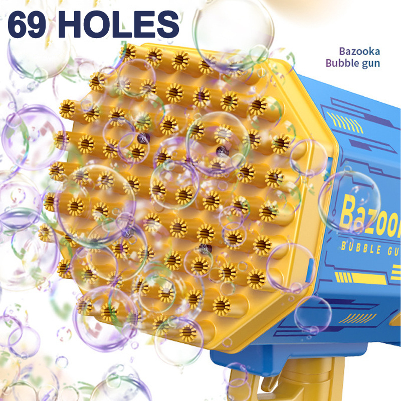 New Hot Selling Kids Toy 69 Holes Bazooka Electric Bubble Blower Automatic Rocket Boom Soap Bubble Blaster Machine Bubble Gun