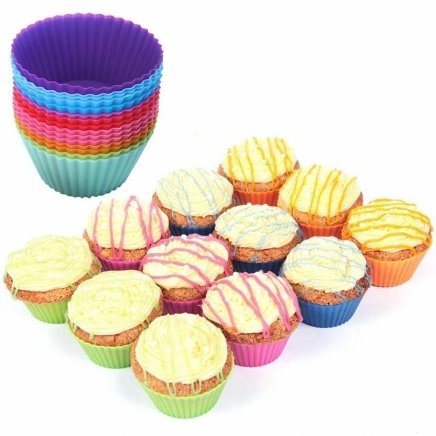 24 Pack Food Grade BPA free Nonstick Mini 6 Designs Cake Pastry Molds Silicone Cupcake Liners Reusable Baking Muffin Cups