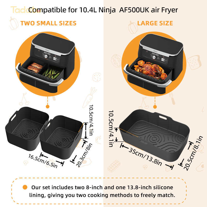 Customization 10.4L Reusable Thick Rectangle Air Fryer Basket Pot Silicone Air Fryer Liners for Ninja AF500UK