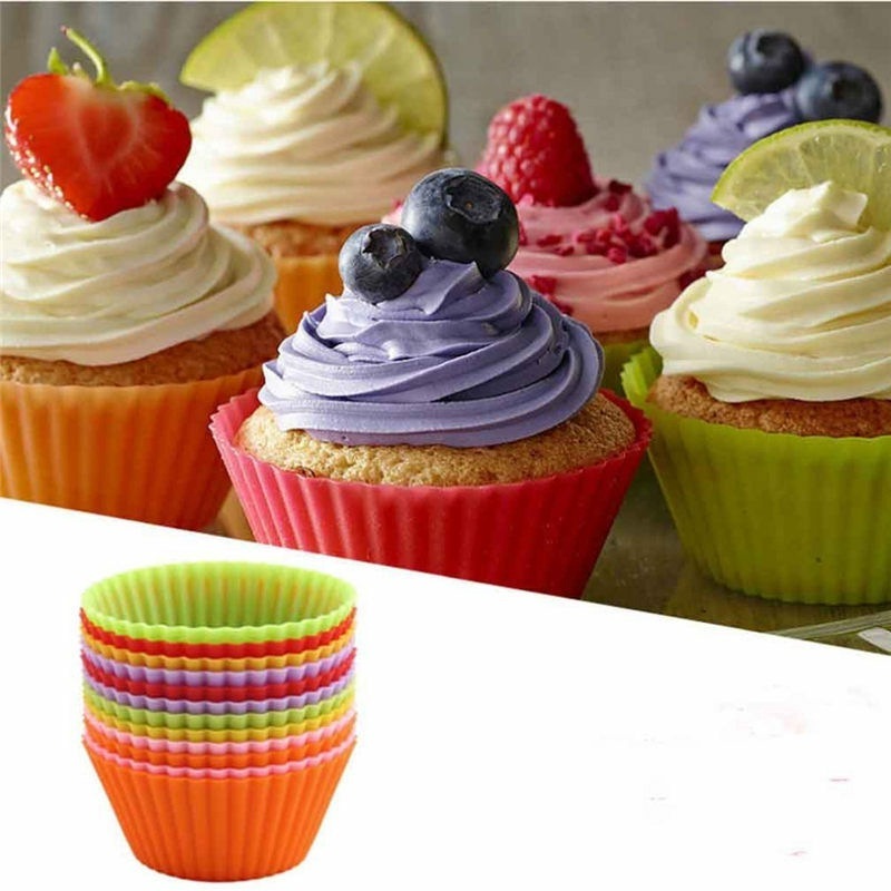 24 Pack Food Grade BPA free Nonstick Mini 6 Designs Cake Pastry Molds Silicone Cupcake Liners Reusable Baking Muffin Cups