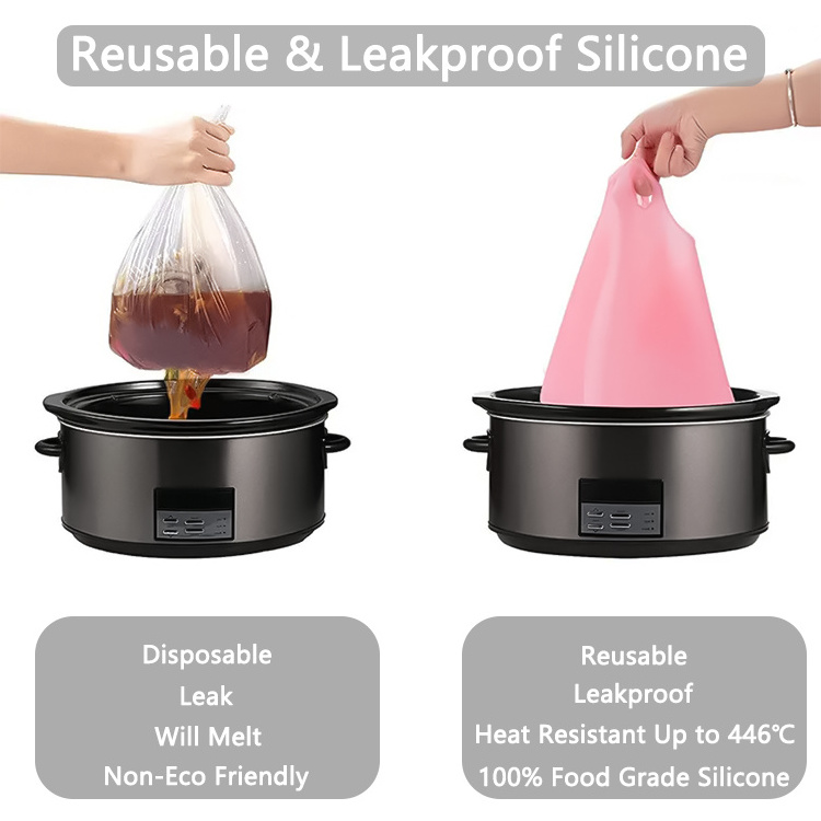 2 Pack High Quality 6-8qt Reusable Regular Foldable Silicone Slow Cooker Liners Compatible For Crock Pot