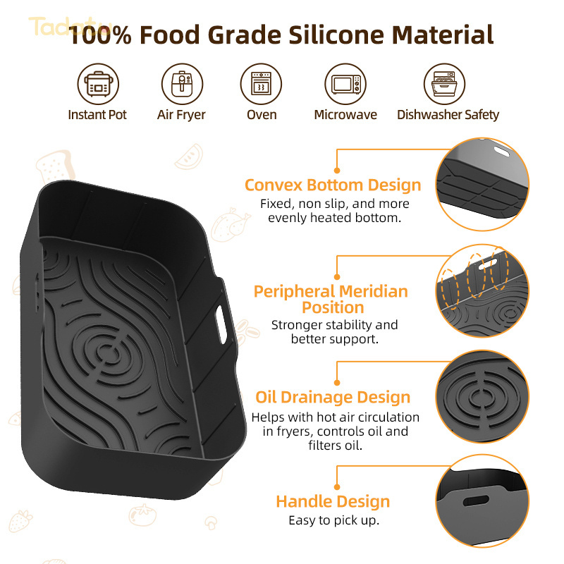 Customization 10.4L Reusable Thick Rectangle Air Fryer Basket Pot Silicone Air Fryer Liners for Ninja AF500UK