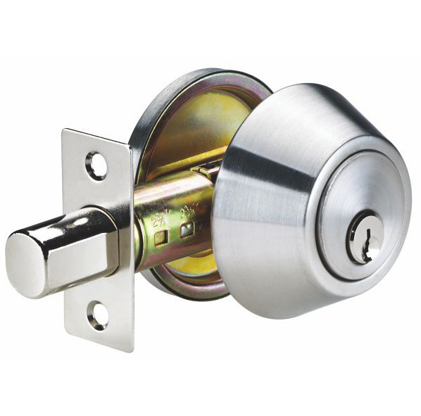 Stainless Steel Deadbolt With Resist Sawing Latch And Brass Cylinder Door Lock With Satin Nickel Finish Single  double cylinder