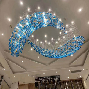 Customized Glass Fish Chandelier Modern Big Colorful Indoor Decoration Hanging Led Chandelier Pendant Lights for Restaurant