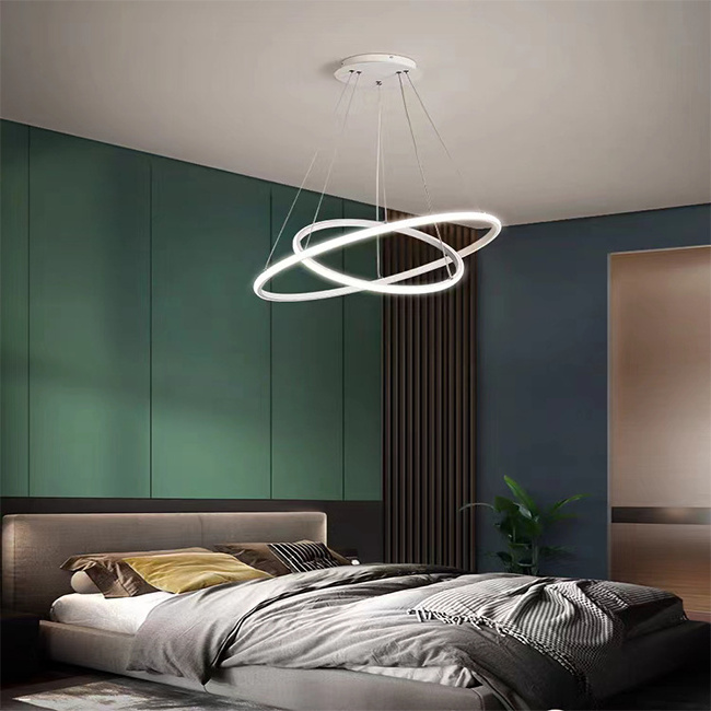 Modern circle lights bedroom led chandelier two ring black 3 ring led chandelier lamp pendant light for living dining room