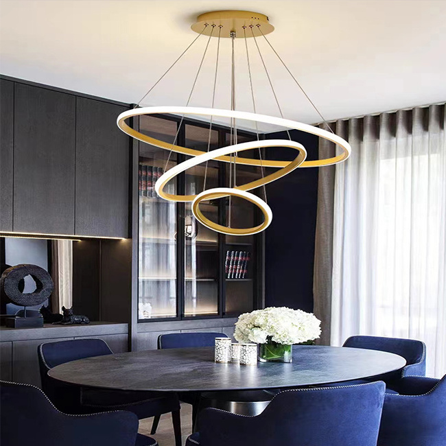 Modern circle lights bedroom led chandelier two ring black 3 ring led chandelier lamp pendant light for living dining room