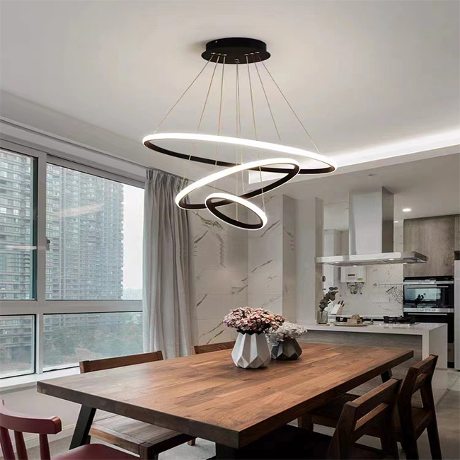 Modern circle lights bedroom led chandelier two ring black 3 ring led chandelier lamp pendant light for living dining room