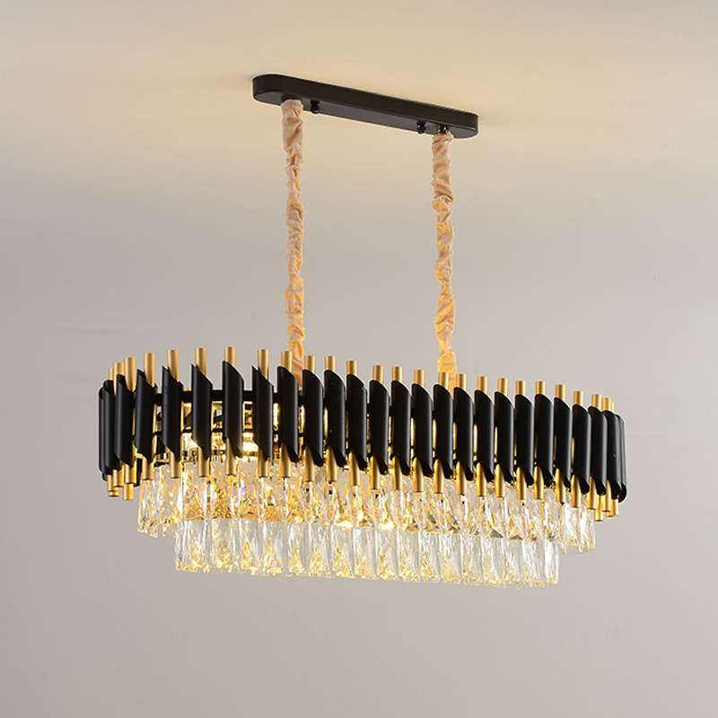 China wholesale modern crystal chandelier matte black and gold pendant light stairs staircase chandelier 6000k