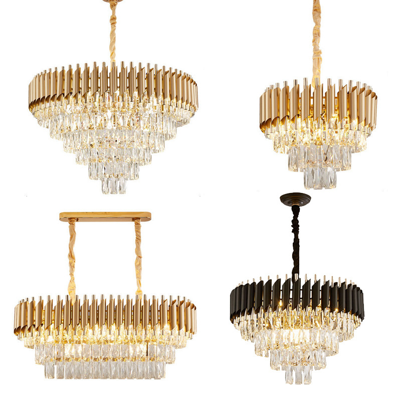 China wholesale modern crystal chandelier matte black and gold pendant light stairs staircase chandelier 6000k