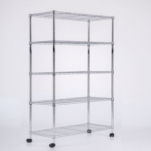 Restaurant Kitchen Adjustable Stainless Steel Storage Rack/Black Mobile Metal wire display rack 5 Layer Shelving