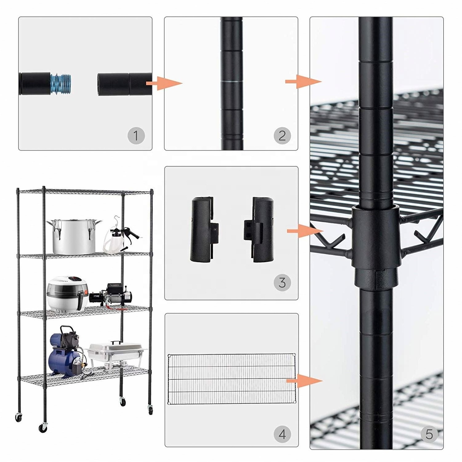 Wholesale Customized NSF High Quality Cheap Epoxy Coating Chrome Plated 4 Tiers Metal Wire Shelving