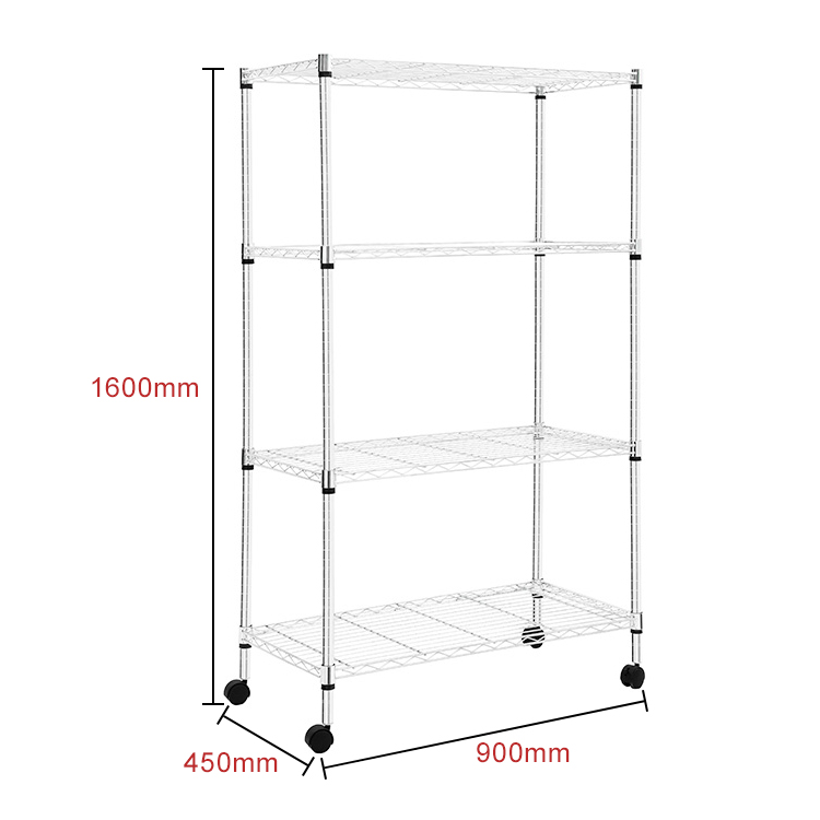 4-tier kitchen storage rack wire shelving chrome metal shelf rack with wheels adjustable