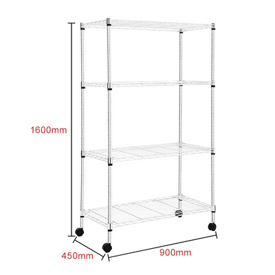 4-tier kitchen storage rack wire shelving chrome metal shelf rack with wheels adjustable