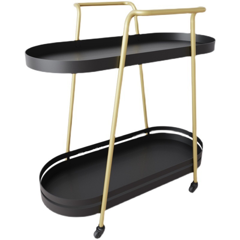 Hotel Nordic  2 Tier Black Green Iron Dining Food Trolley Serving Cart Bar Cart With Wheels