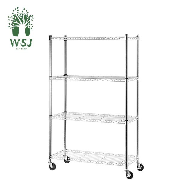 Kitchen Restaurant 4 Tiers Chrome and Powder Coated Metal Storage Wire Shelf/Adjustable Stainless Steel Storage Rack