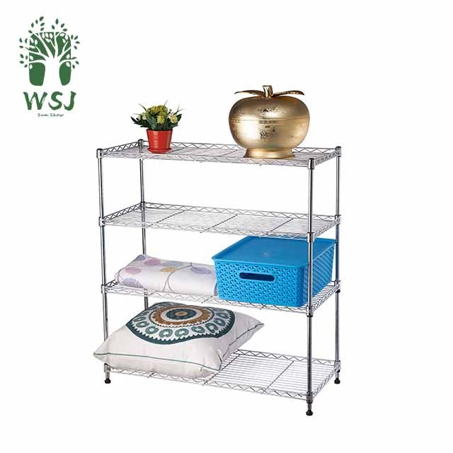 Kitchen Restaurant 4 Tiers Chrome and Powder Coated Metal Storage Wire Shelf/Adjustable Stainless Steel Storage Rack