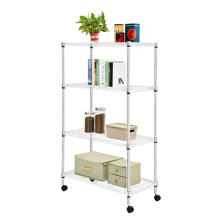 4-tier kitchen storage rack wire shelving chrome metal shelf rack with wheels adjustable