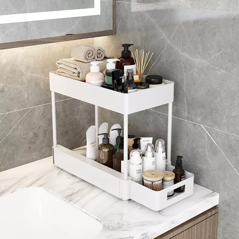 Hot Sell Multi-Purpose Under Sink Organizer Under Bathroom Sink Storage 2 Tier Organizer Storage Drawer Holder Rack