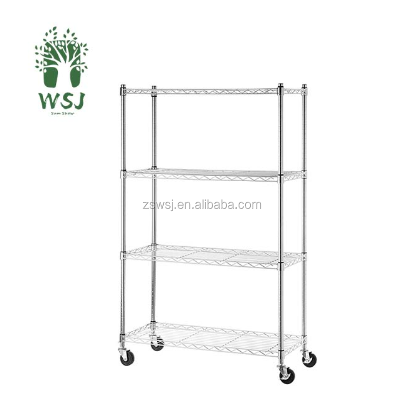 NSF High Quality  4 Tiers Chrome  Coated Metal Storage Wire Shelf metal display rack