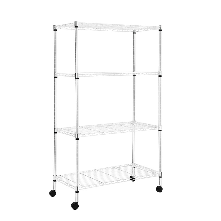 4-tier kitchen storage rack wire shelving chrome metal shelf rack with wheels adjustable