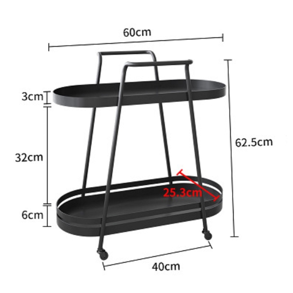 Hotel Nordic  2 Tier Black Green Iron Dining Food Trolley Serving Cart Bar Cart With Wheels