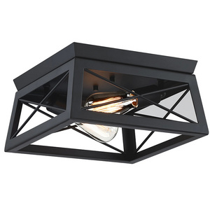 Farmhouse built-in light-emitting diode ceiling lamp steel black wood finish 2 lamp ceiling lamp semi-built-in mounting bracket