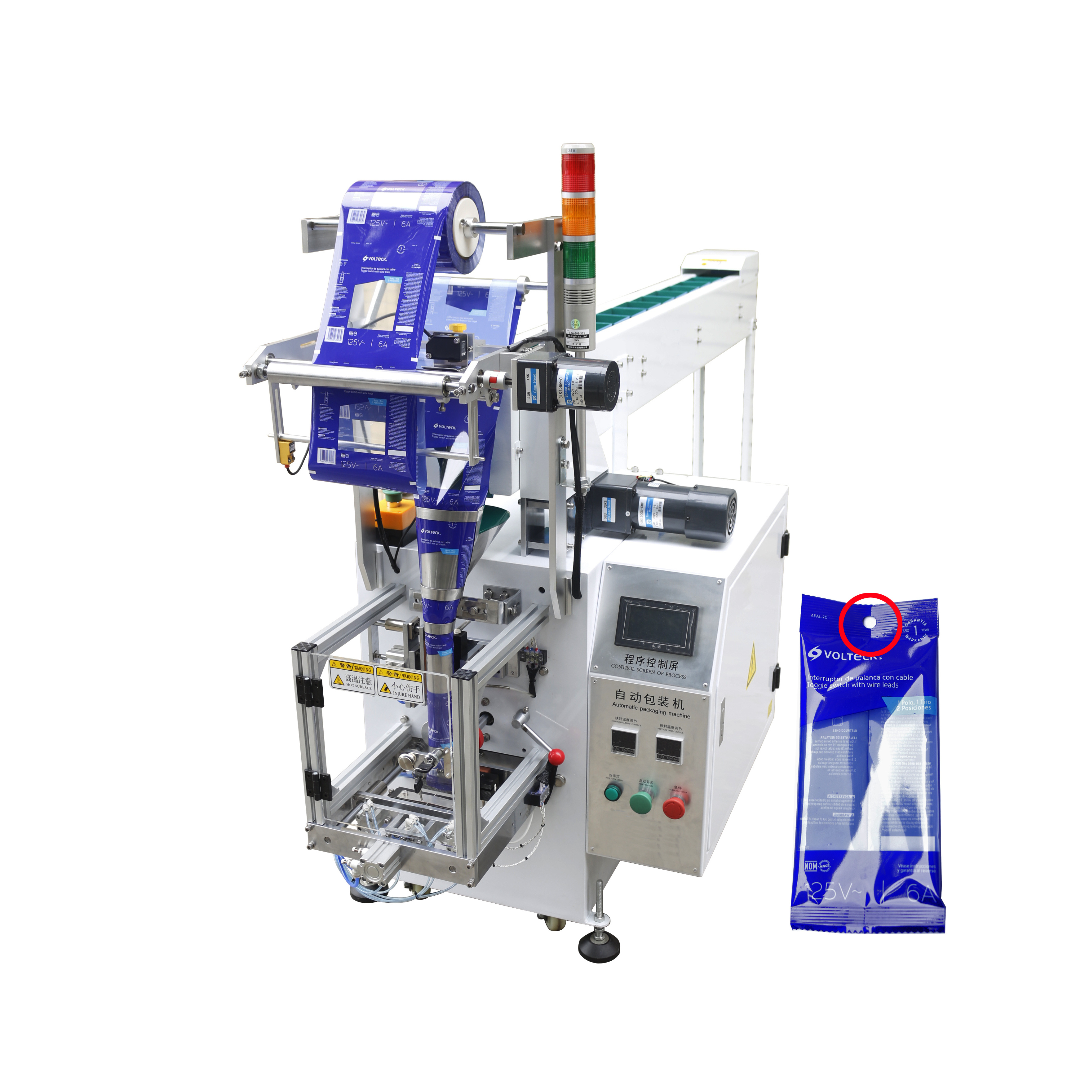 semi-automatic toys plastic parts painted parts electronic component switches packing machine with hanging hole