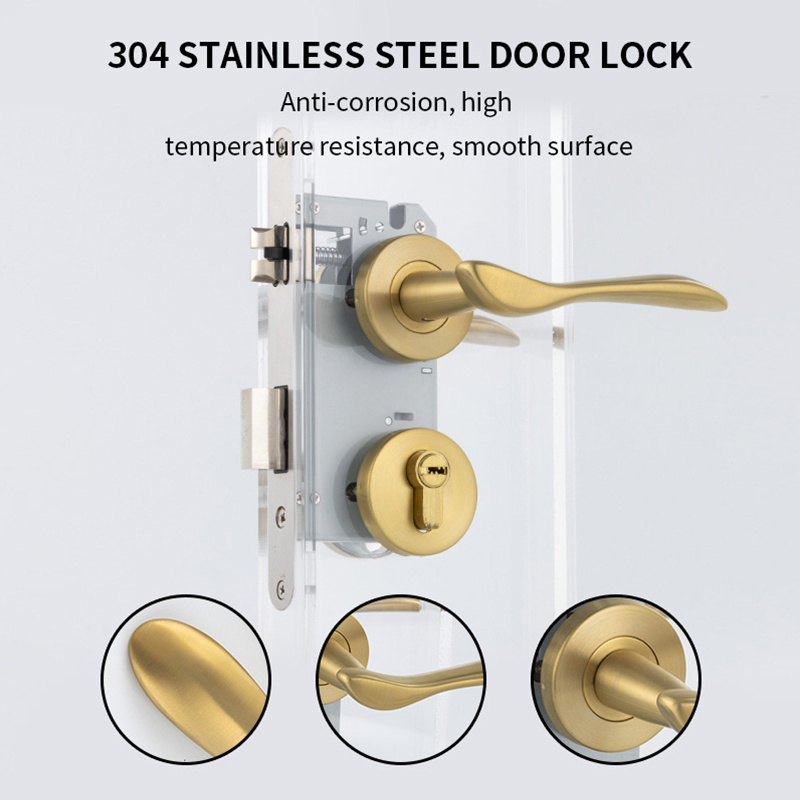 High security modern gold wooden metal doors stainless steel lever door handle lock