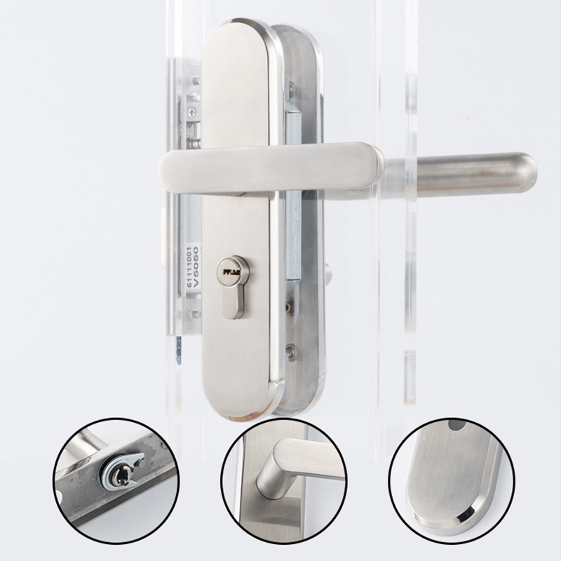 Contemporary interior plate lock stainless steel door handle lock with key