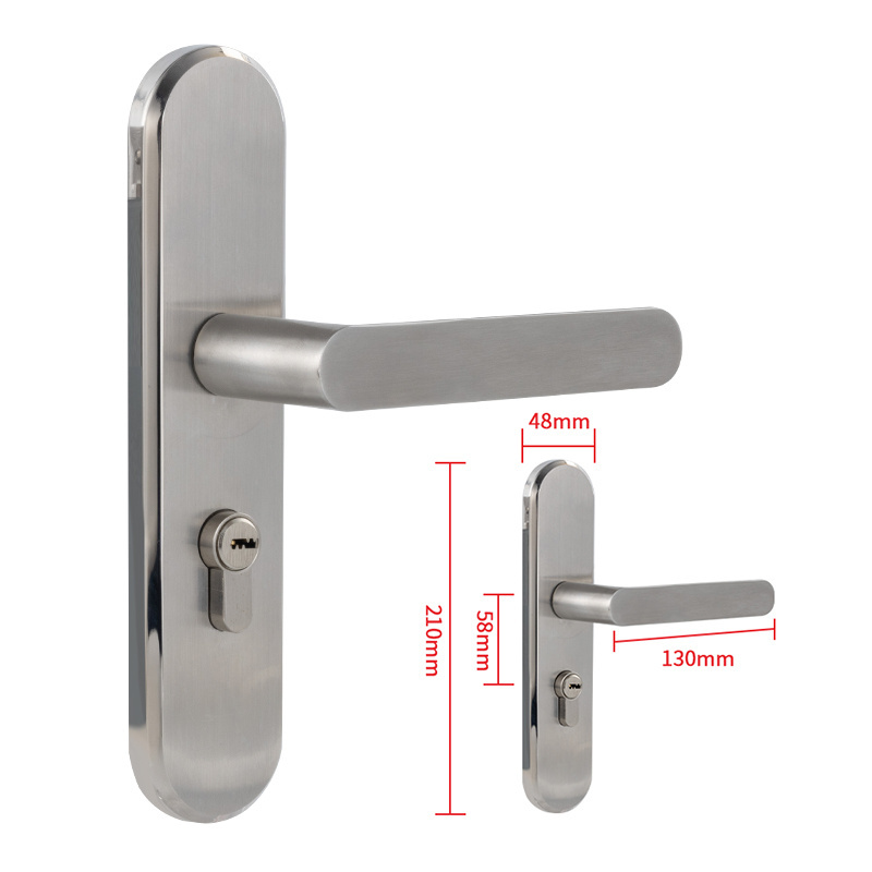 Contemporary interior plate lock stainless steel door handle lock with key