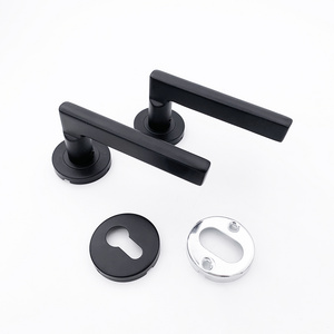 Modern matte black bedroom door handle lock Security entrance split mute lock core door furniture interior door handle lock