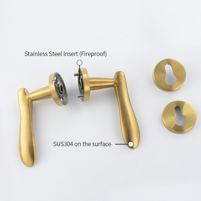 High security modern gold wooden metal doors stainless steel lever door handle lock