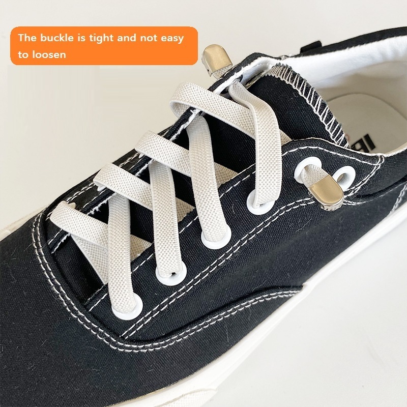 No Tie Unisex Lazy Shoelaces Metal Locks Buckle Elastic Flat ShoeLaces