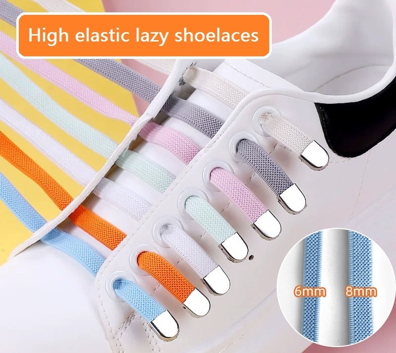 No Tie Unisex Lazy Shoelaces Metal Locks Buckle Elastic Flat ShoeLaces