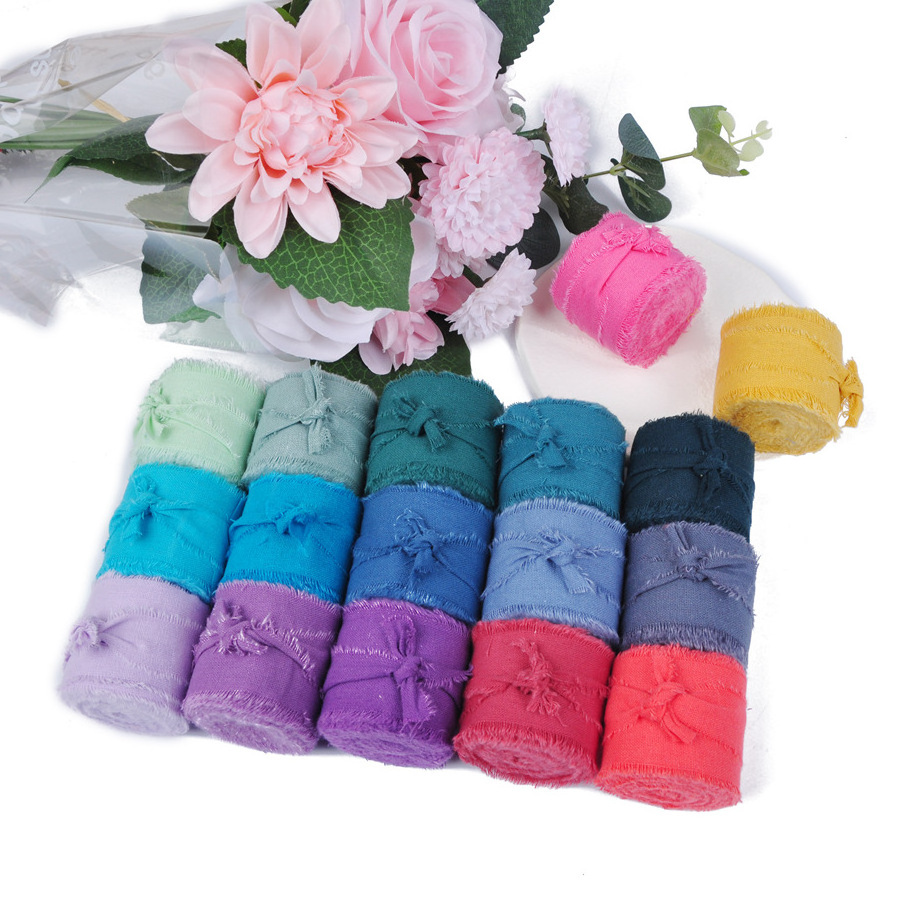 Wholesale Raw edge ribbon hand dyed  Frayed Edge Handmade for Gift Wrapping, Bouquets, Wedding Invitations, Crafts Decoration  R