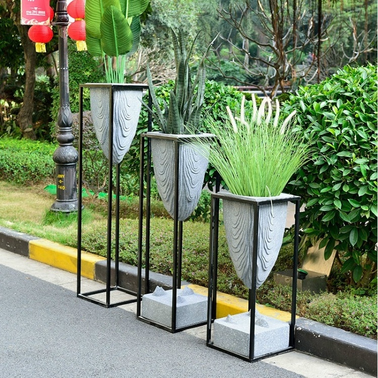 Black Metal Iron Flower Pots Garden Shelf For Flower Planter stand Set Corner Pot Rack Metal Rectangle plant stand