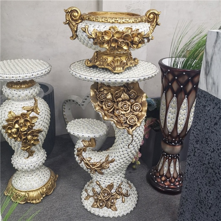 European luxury Diamond Vase Flower Pot and Stand for Living Room Decoration