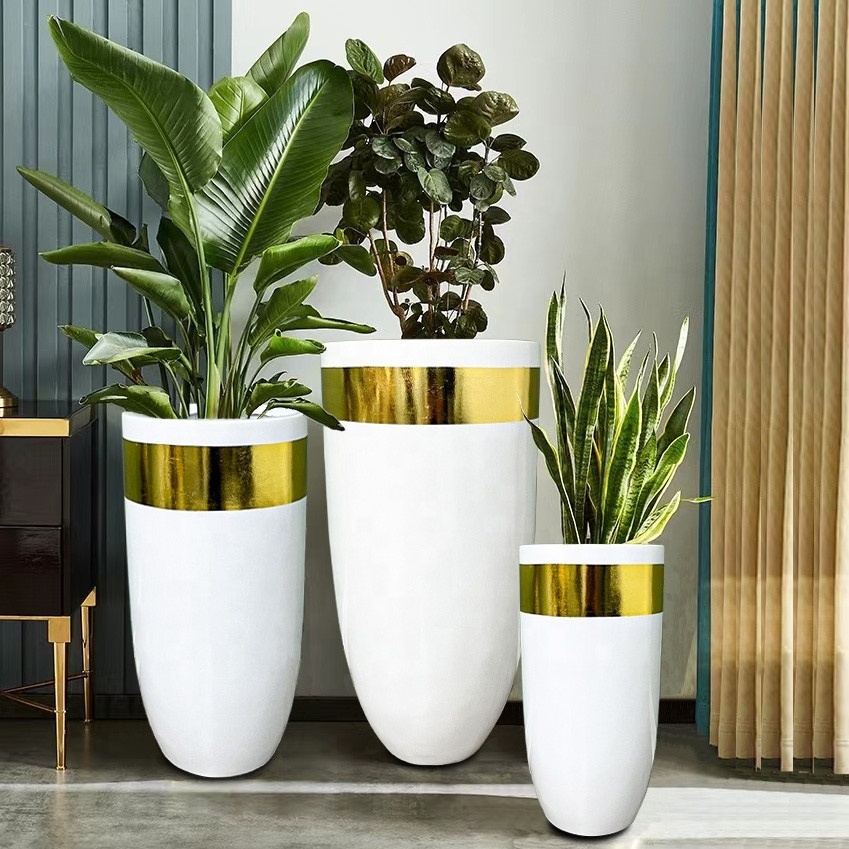 Unique wedding decoration ornaments home decoration white big flower pots vase with gold rim