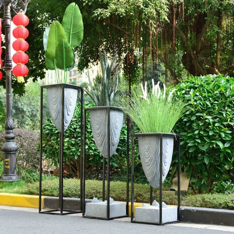 Black Metal Iron Flower Pots Garden Shelf For Flower Planter stand Set Corner Pot Rack Metal Rectangle plant stand