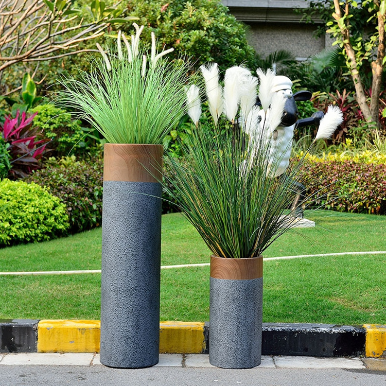 Garden Marble Cylinder  Decorative Flower Vases Outdoor Large Fiberglass Planter