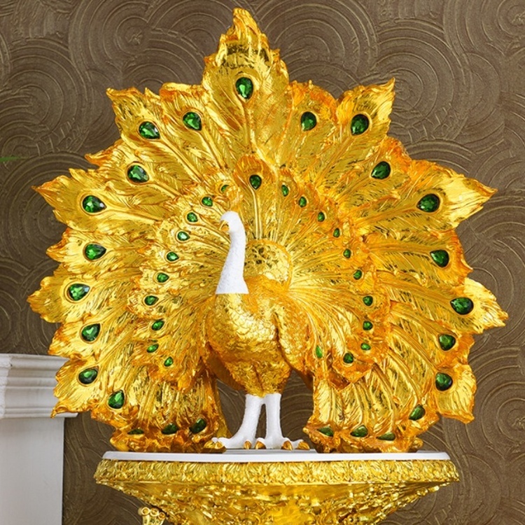 Wholesale luxury home style animal figurine resin life size peacock statue, resin animal statues peacock standing poly resin