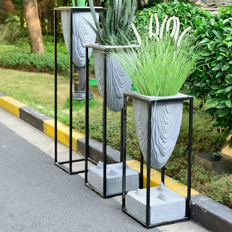 Black Metal Iron Flower Pots Garden Shelf For Flower Planter stand Set Corner Pot Rack Metal Rectangle plant stand